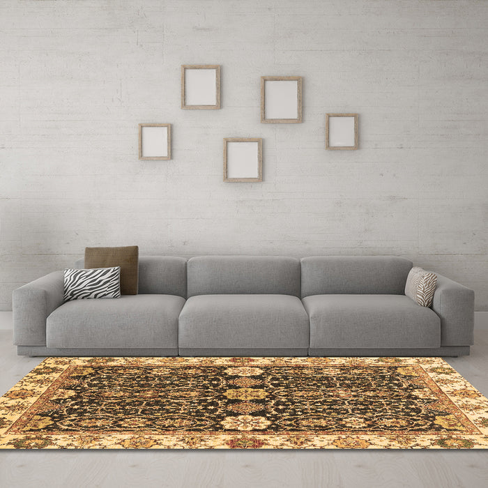 Machine Washable Oriental Brown Traditional Rug in a Living Room,, wshabs3549brn