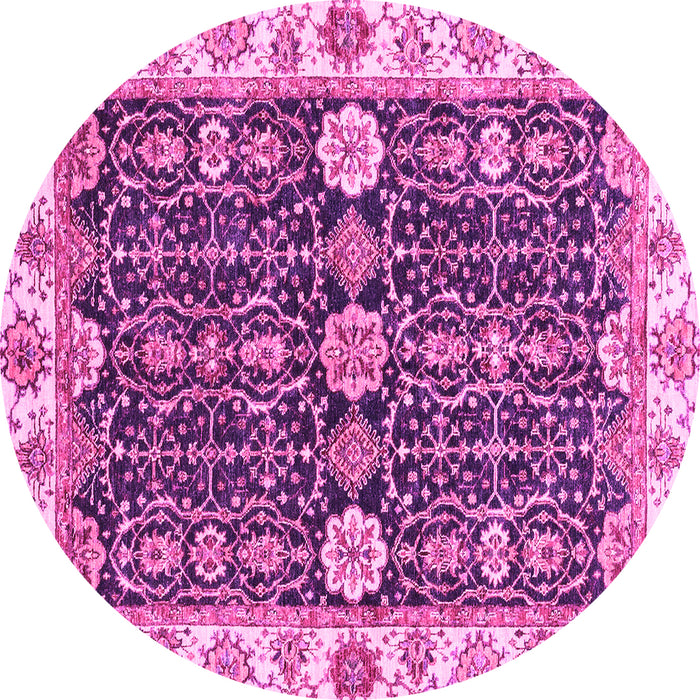 Round Machine Washable Oriental Pink Traditional Rug, wshabs3549pnk