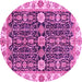 Round Machine Washable Oriental Pink Traditional Rug, wshabs3549pnk