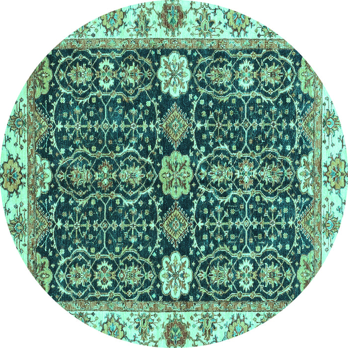 Round Machine Washable Oriental Turquoise Traditional Area Rugs, wshabs3549turq