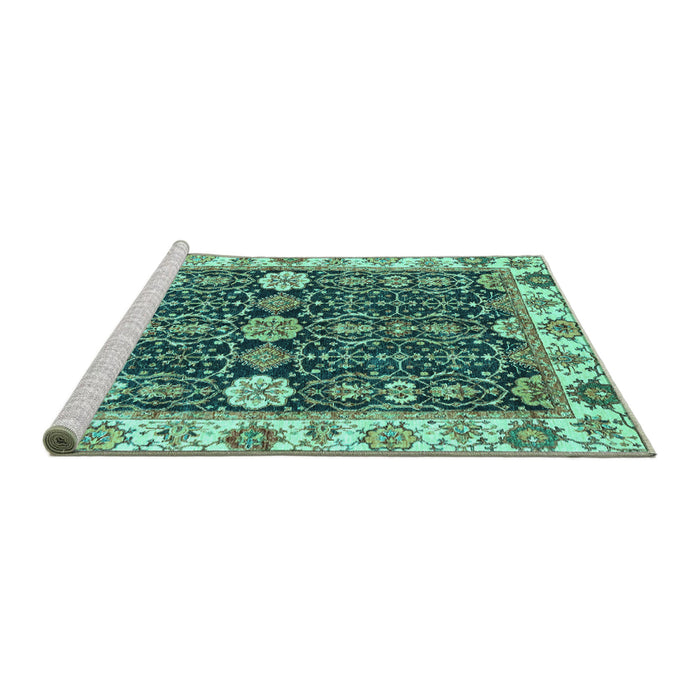 Sideview of Machine Washable Oriental Turquoise Traditional Area Rugs, wshabs3549turq