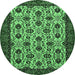 Round Machine Washable Abstract Emerald Green Modern Area Rugs, wshabs354emgrn