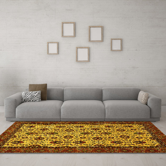 Machine Washable Abstract Yellow Modern Rug in a Living Room, wshabs354yw