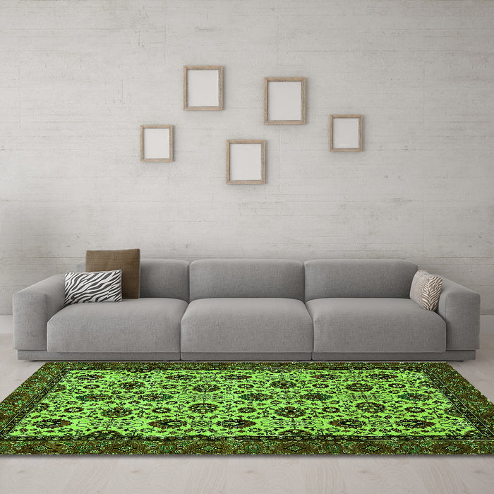 Machine Washable Abstract Green Modern Area Rugs in a Living Room,, wshabs354grn