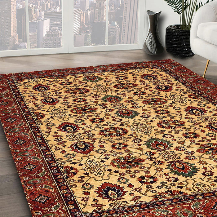 Abstract Gold Modern Rug in Family Room, abs354