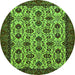 Round Machine Washable Abstract Green Modern Area Rugs, wshabs354grn