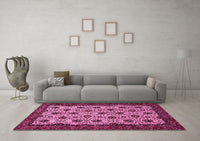 Machine Washable Abstract Pink Modern Rug, wshabs354pnk