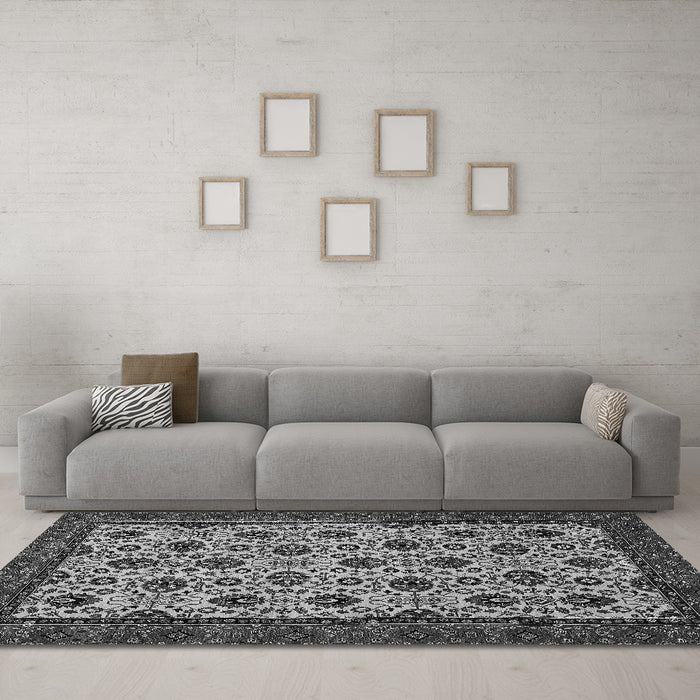 Machine Washable Abstract Gray Modern Rug in a Living Room,, wshabs354gry