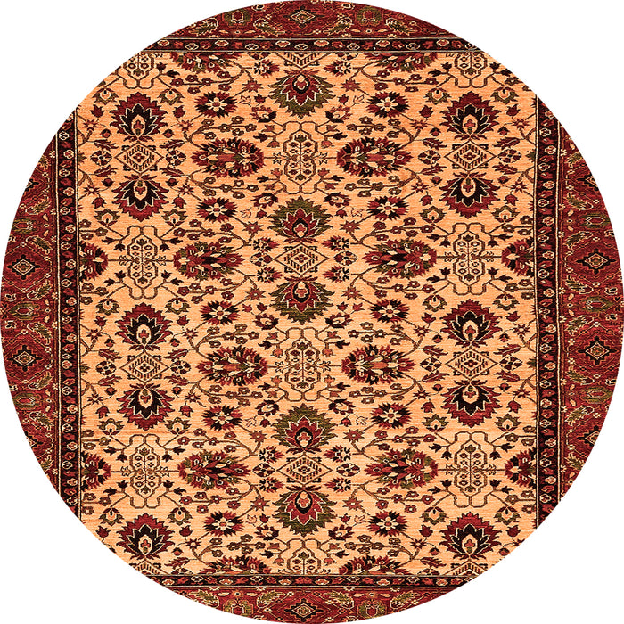 Round Machine Washable Abstract Orange Modern Area Rugs, wshabs354org
