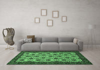 Machine Washable Abstract Emerald Green Modern Rug, wshabs354emgrn