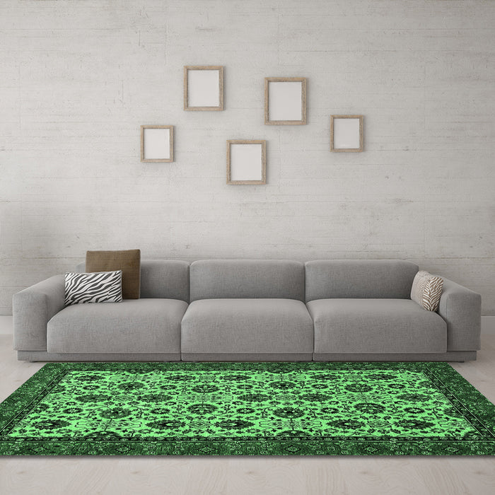 Machine Washable Abstract Emerald Green Modern Area Rugs in a Living Room,, wshabs354emgrn
