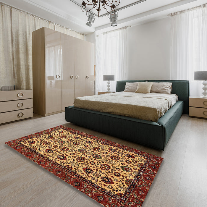 Abstract Gold Modern Rug in a Bedroom, abs354