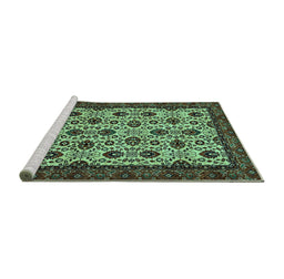 Sideview of Machine Washable Abstract Turquoise Modern Area Rugs, wshabs354turq