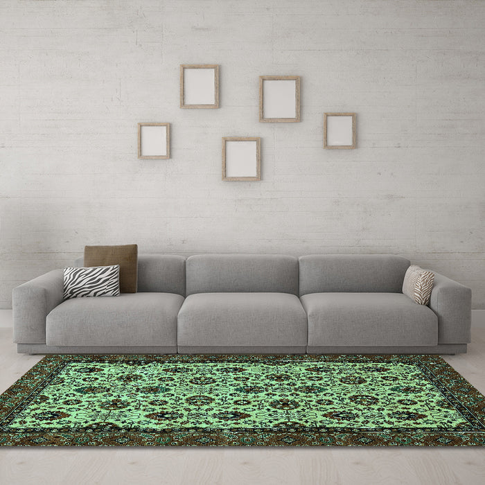 Machine Washable Abstract Turquoise Modern Area Rugs in a Living Room,, wshabs354turq