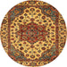 Round Machine Washable Abstract Yellow Rug, wshabs3550