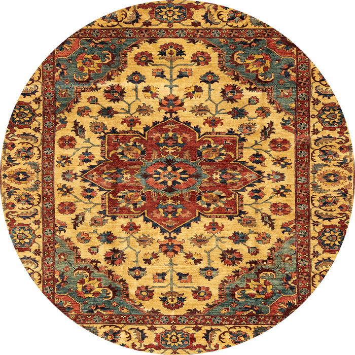 Round Abstract Yellow Modern Rug, abs3550