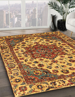 Machine Washable Abstract Yellow Rug in a Family Room, wshabs3550