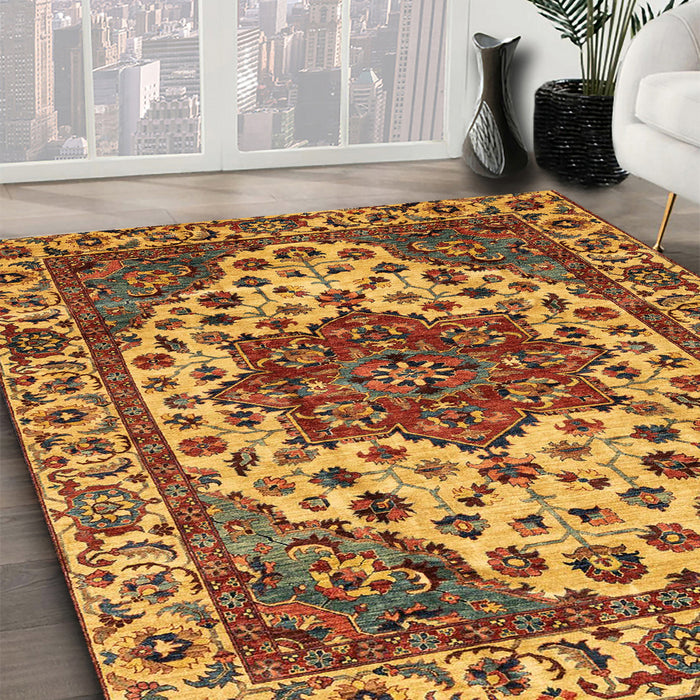 Machine Washable Abstract Yellow Rug in a Family Room, wshabs3550