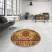 Round Machine Washable Abstract Yellow Rug in a Office, wshabs3550