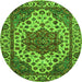 Round Machine Washable Abstract Green Modern Area Rugs, wshabs3550grn