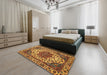 Machine Washable Abstract Yellow Rug in a Bedroom, wshabs3550