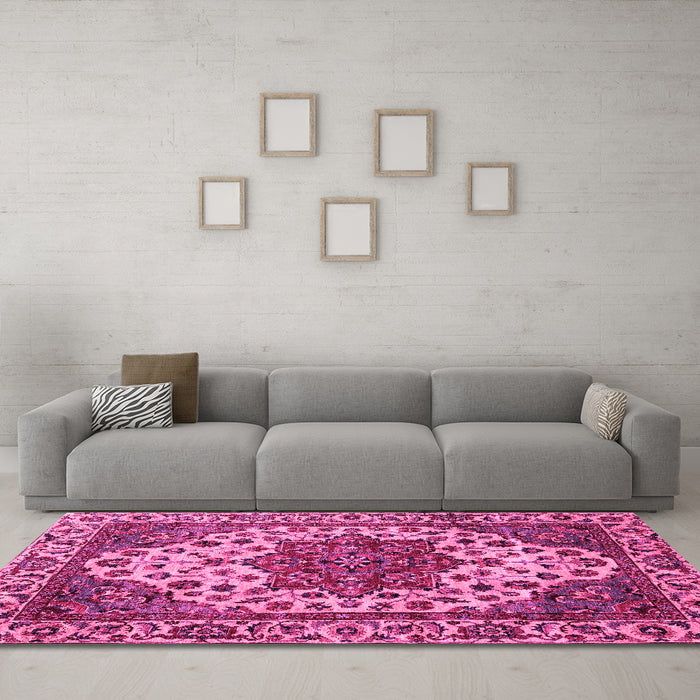 Machine Washable Abstract Pink Modern Rug in a Living Room, wshabs3550pnk