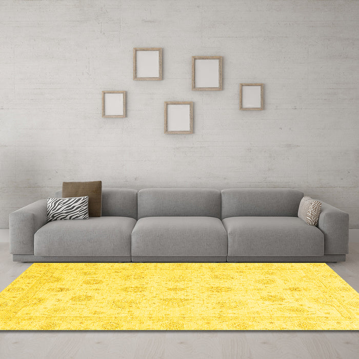 Machine Washable Oriental Yellow Traditional Rug in a Living Room, wshabs3551yw
