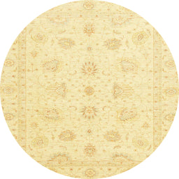 Round Abstract Sun Yellow Oriental Rug, abs3551