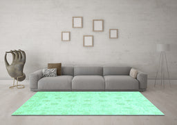 Machine Washable Oriental Turquoise Traditional Area Rugs in a Living Room,, wshabs3551turq