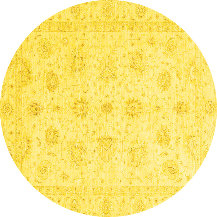 Round Machine Washable Oriental Yellow Traditional Rug, wshabs3551yw