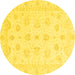 Round Machine Washable Oriental Yellow Traditional Rug, wshabs3551yw