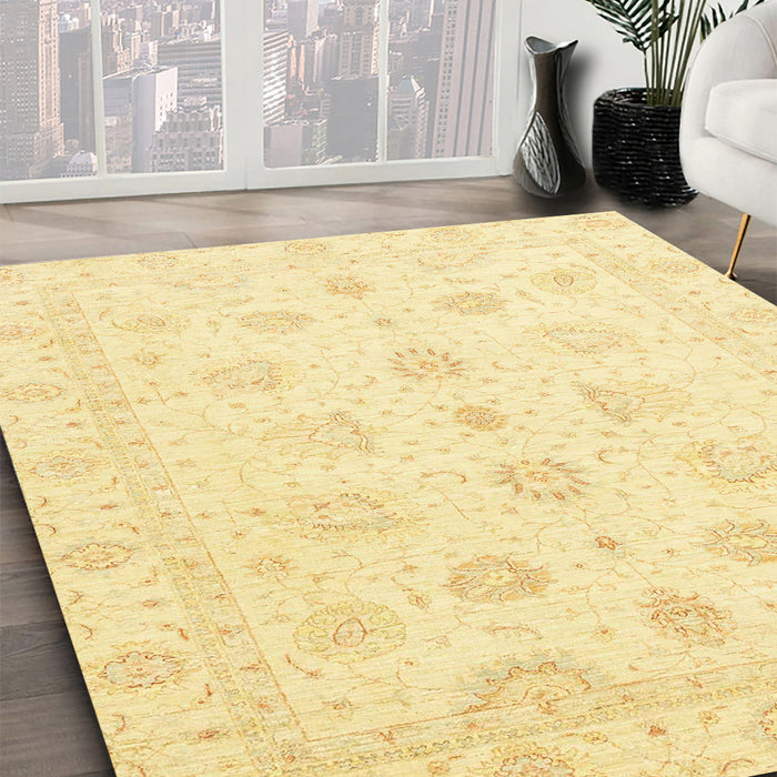 Abstract Sun Yellow Oriental Rug in Family Room, abs3551