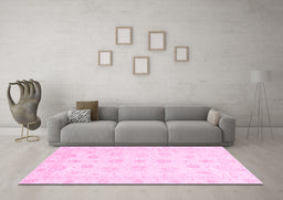 Machine Washable Oriental Pink Traditional Rug in a Living Room, wshabs3551pnk