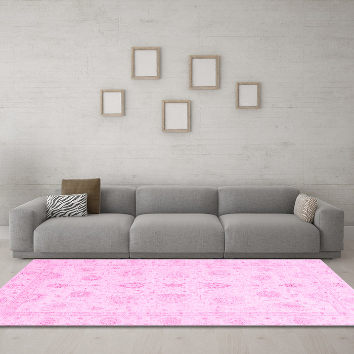 Machine Washable Oriental Pink Traditional Rug in a Living Room, wshabs3551pnk