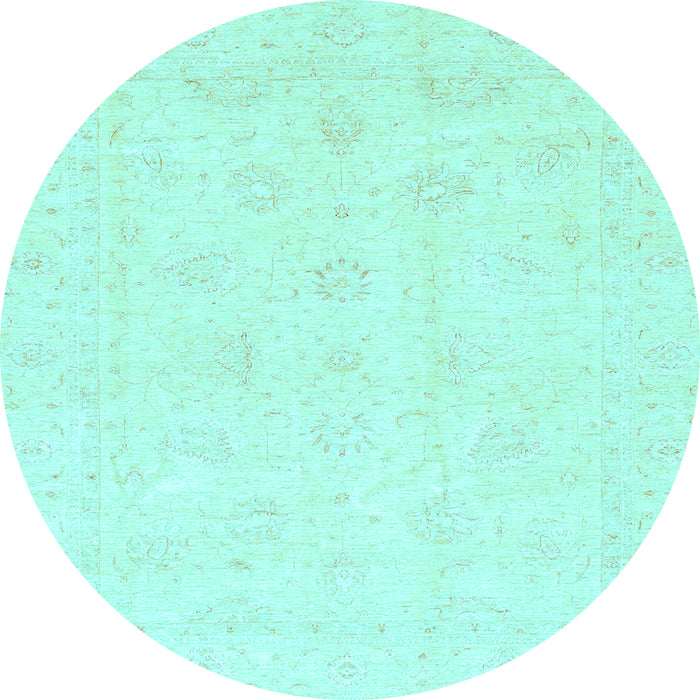Round Machine Washable Oriental Light Blue Traditional Rug, wshabs3552lblu