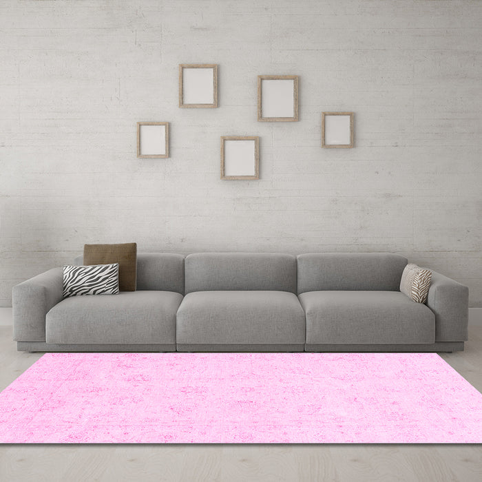 Machine Washable Oriental Pink Traditional Rug in a Living Room, wshabs3552pnk
