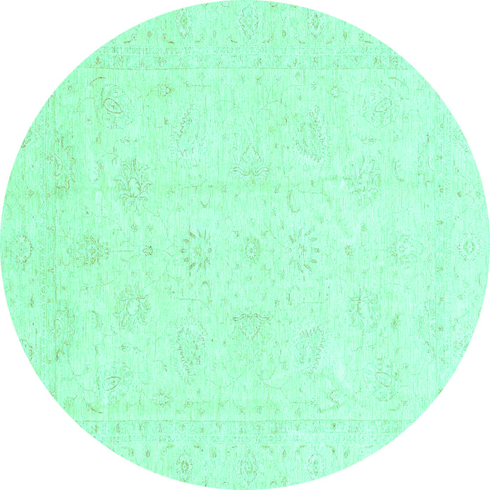 Round Machine Washable Oriental Turquoise Traditional Area Rugs, wshabs3552turq