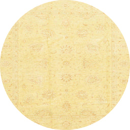 Round Abstract Chrome Gold Yellow Oriental Rug, abs3552