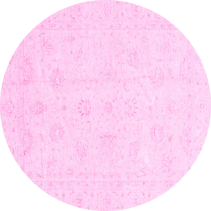 Round Machine Washable Oriental Pink Traditional Rug, wshabs3552pnk