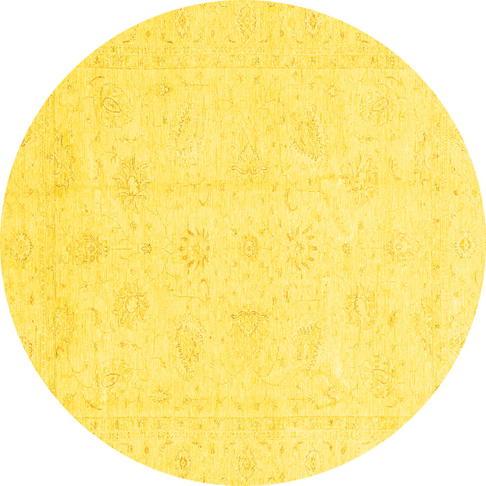 Round Machine Washable Oriental Yellow Traditional Rug, wshabs3552yw