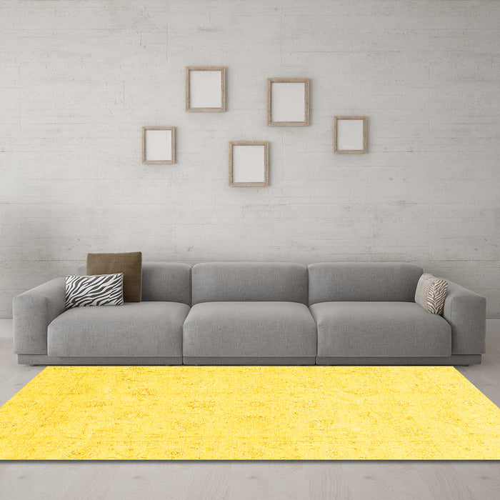 Machine Washable Oriental Yellow Traditional Rug in a Living Room, wshabs3552yw
