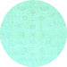 Round Oriental Light Blue Traditional Rug, abs3552lblu