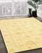 Abstract Chrome Gold Yellow Oriental Rug in Family Room, abs3553