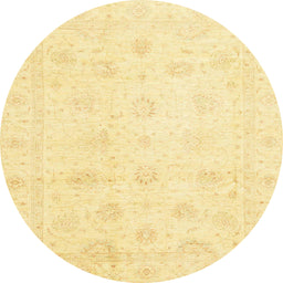 Round Abstract Chrome Gold Yellow Oriental Rug, abs3553