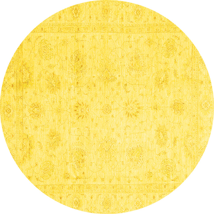 Round Machine Washable Oriental Yellow Traditional Rug, wshabs3553yw