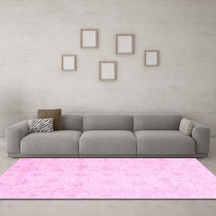 Machine Washable Oriental Pink Traditional Rug in a Living Room, wshabs3553pnk