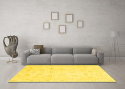 Machine Washable Oriental Yellow Traditional Rug in a Living Room, wshabs3553yw