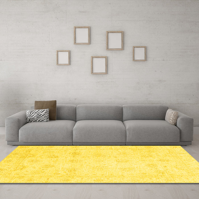 Machine Washable Oriental Yellow Traditional Rug in a Living Room, wshabs3553yw