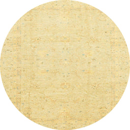 Round Abstract Chrome Gold Yellow Oriental Rug, abs3554