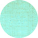 Round Oriental Light Blue Traditional Rug, abs3554lblu